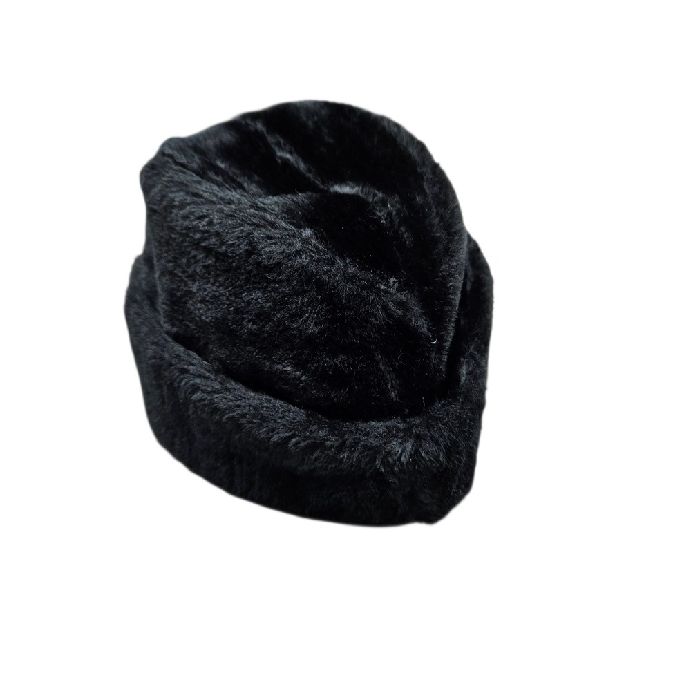 Vintage 60s 70s Black Faux Fur Winter Hat Beanie Warm Snow Cold Weather Faux Fur